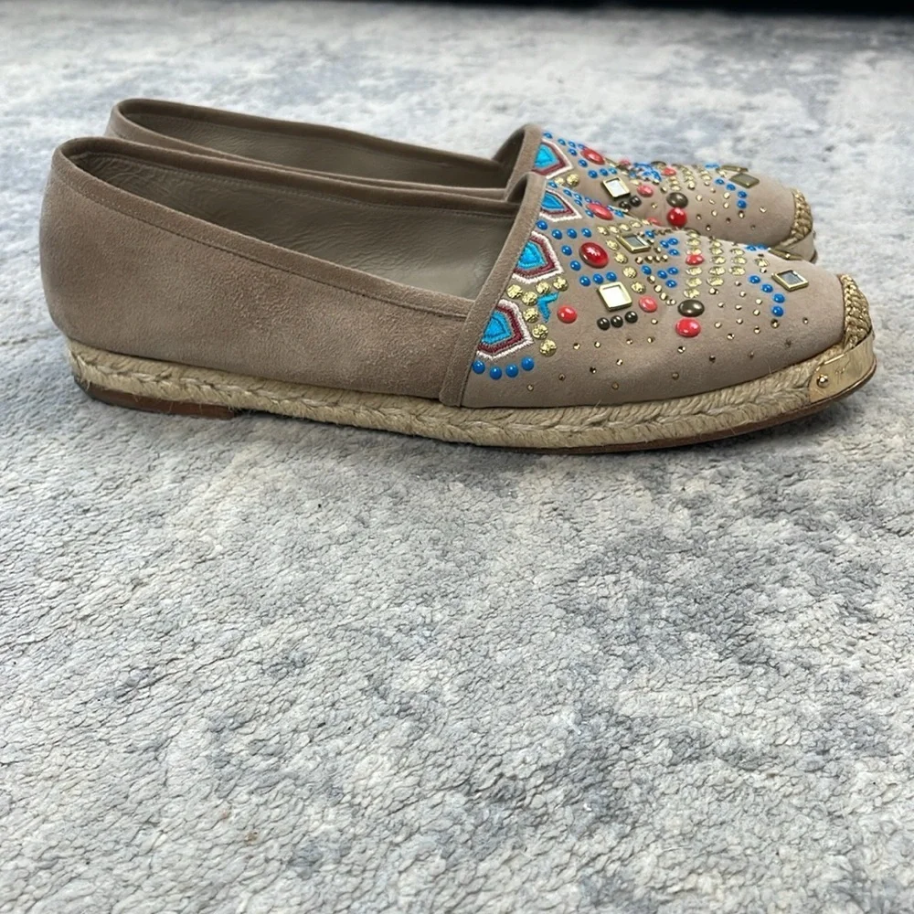 Giuseppe Zanotti Suede Beaded Studded Espadrille Loafer Flats Sz 41